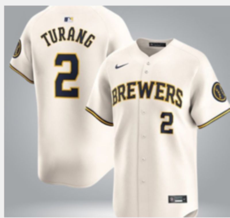 Men 2025 Milwaukee Brewers #2 Turang Cream 2025 Nike MLB Jersey 018